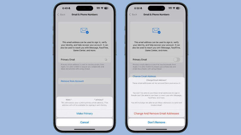 蕉岭苹果手机维修分享苹果 iOS 18.1 支持设置“主要”邮箱地址并更改 iCloud 邮箱 